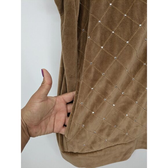 Quacker Factory Velvet Quilted Vest Women Size 2X Zip Up Rhinestone Western Cozy - Picture 5 of 7